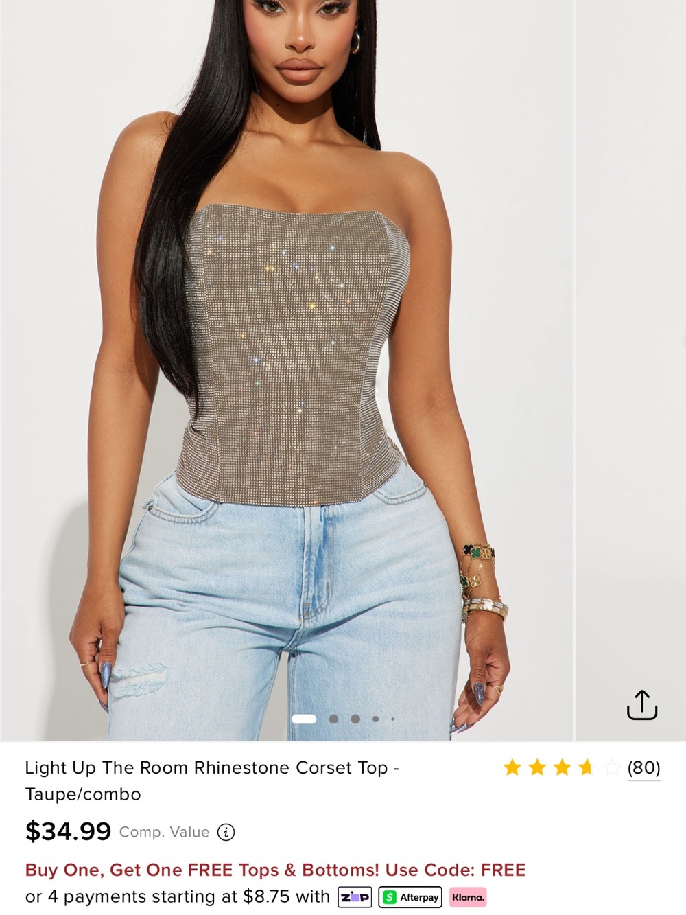 Fashion Nova Taupe Rhinestone Strapless Corset Top